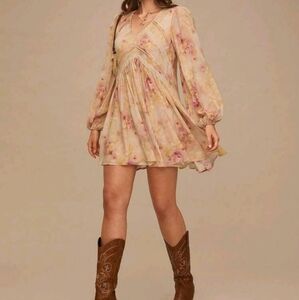 Romantic Women's Elegant Multicolor Floral Print Lantern Sleeve Mini Dress